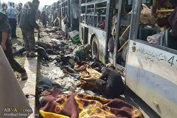 شام، فوعہ اور کفریا کے باشندوں کو منتقل کرنے والی بسوں پر دھشتگردانہ حملہ، پچاس سے زائد شہید 